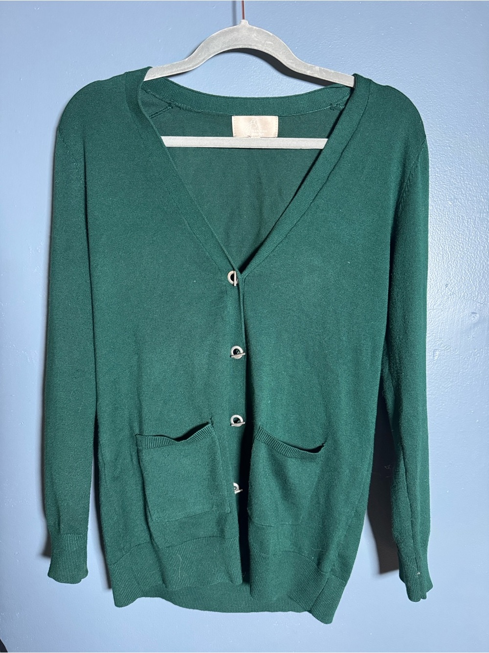 Joan Vass jade Green Ribbed Knit Pullover Sweater cardigan Long Sleeve Women’s S